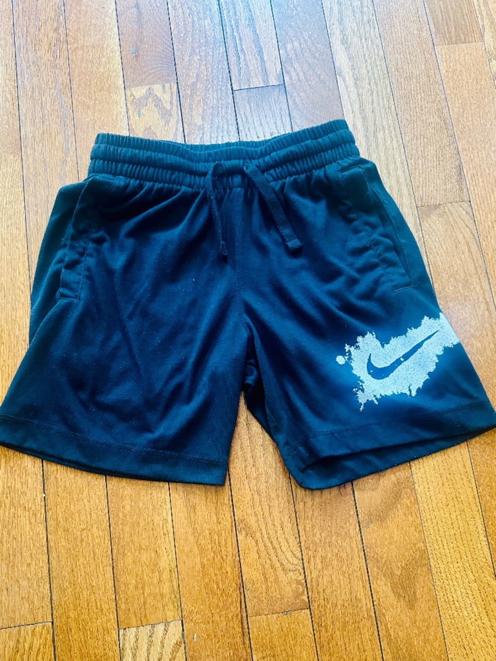 Nike Black Athletic Shorts Swoosh Logo Drawstring Waist Activewear Boy's Size S